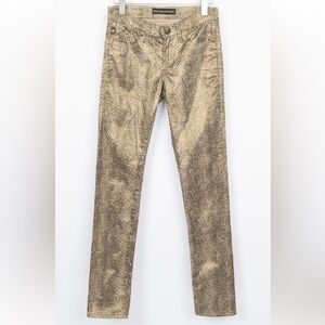 Rock & Republic Women’s Berlin Metallic Gold SkinnySnake Print Pants Sz 8M NWOT